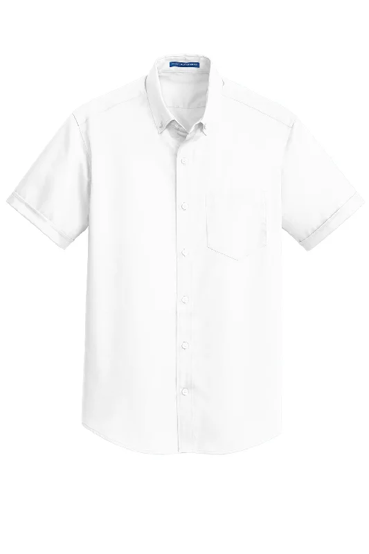 Port Authority Mens SuperPro Wrinkle Resistant Short Sleeve Button Down Shirt w/ Pocket - White