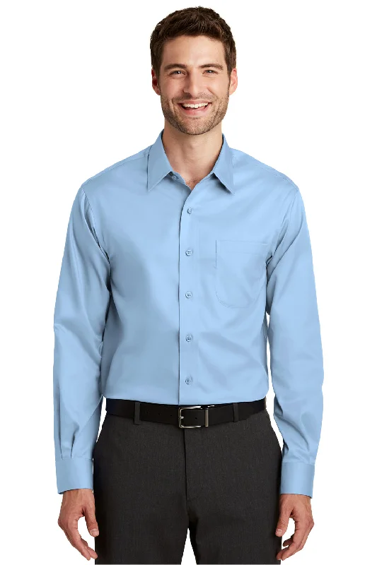 Port Authority Mens Wrinkle Resistant Long Sleeve Button Down Shirt w/ Pocket - Sky Blue - Closeout