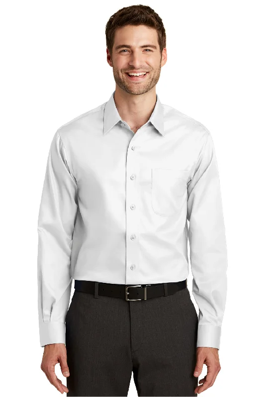 Port Authority Mens Wrinkle Resistant Long Sleeve Button Down Shirt w/ Pocket - White - Closeout