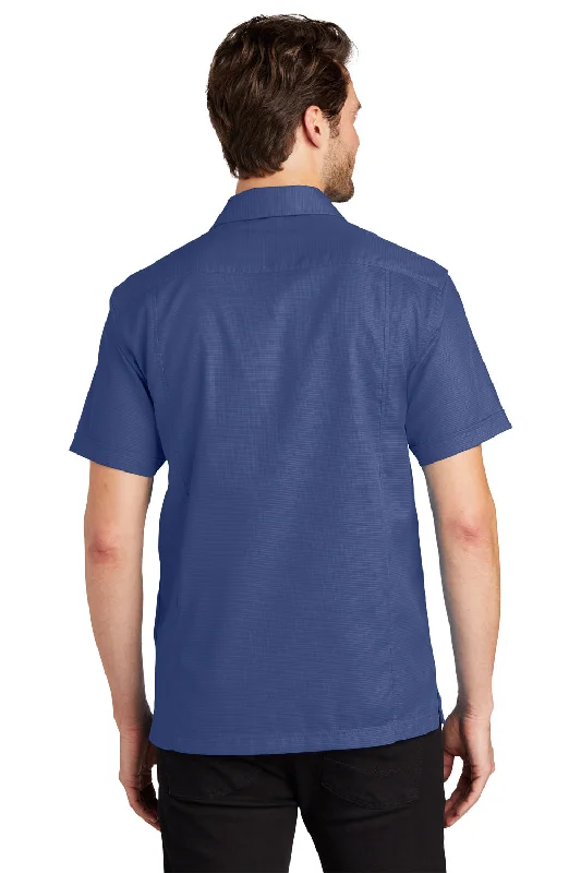 Port Authority Mens Wrinkle Resistant Short Sleeve Button Down Camp Shirt w/ Pocket - Royal Blue - Closeout