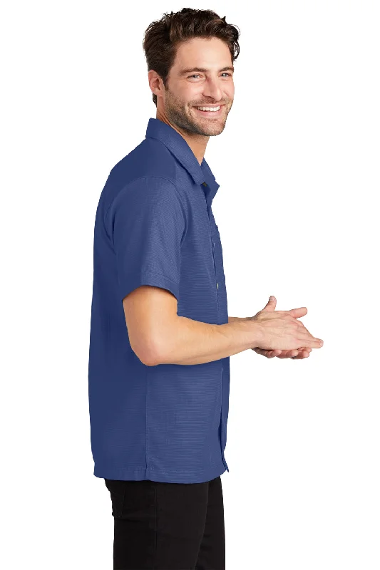 Port Authority Mens Wrinkle Resistant Short Sleeve Button Down Camp Shirt w/ Pocket - Royal Blue - Closeout