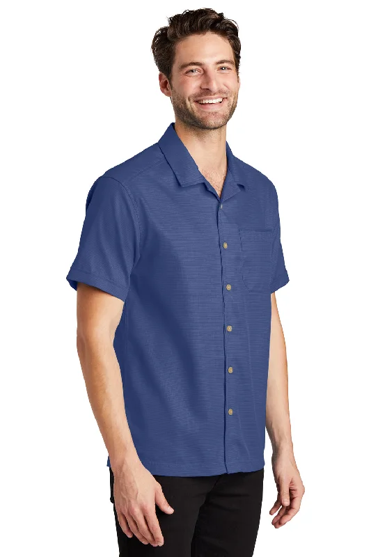 Port Authority Mens Wrinkle Resistant Short Sleeve Button Down Camp Shirt w/ Pocket - Royal Blue - Closeout