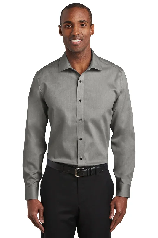 Red House Mens Pinpoint Oxford Wrinkle Resistant Long Sleeve Button Down Shirt - Charcoal Grey - Closeout