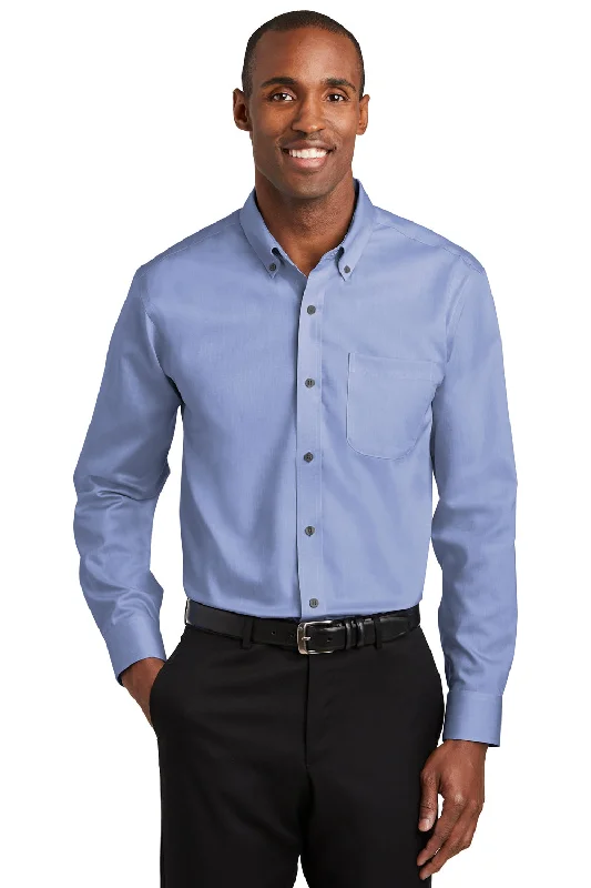 Red House Mens Pinpoint Oxford Wrinkle Resistant Long Sleeve Button Down Shirt w/ Pocket - Vintage Navy Blue - Closeout