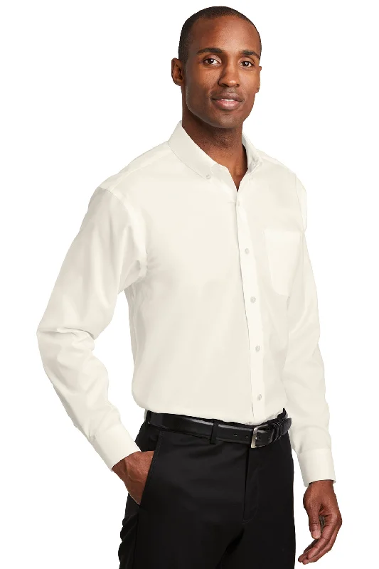 Red House Mens Pinpoint Oxford Wrinkle Resistant Long Sleeve Button Down Shirt w/ Pocket - Ivory Chiffon White - Closeout