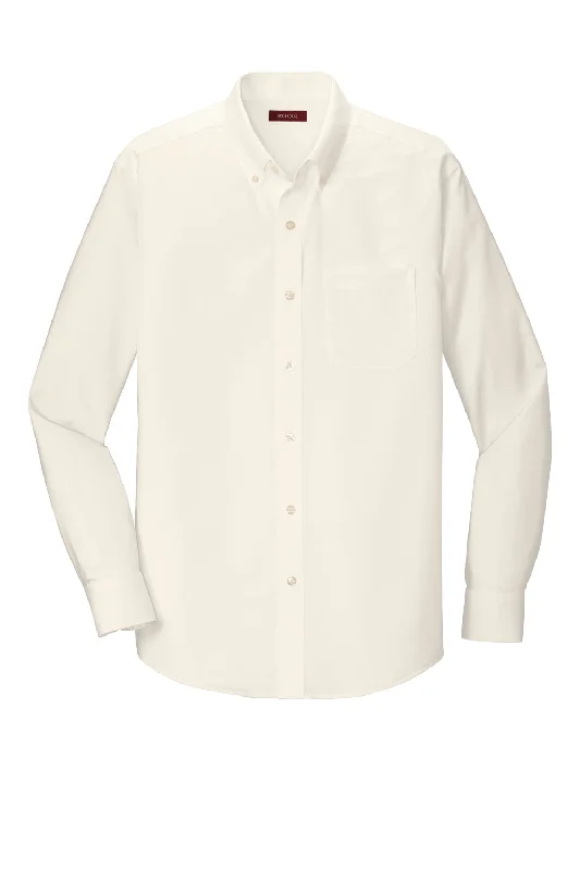 Red House Mens Pinpoint Oxford Wrinkle Resistant Long Sleeve Button Down Shirt w/ Pocket - Ivory Chiffon White - Closeout