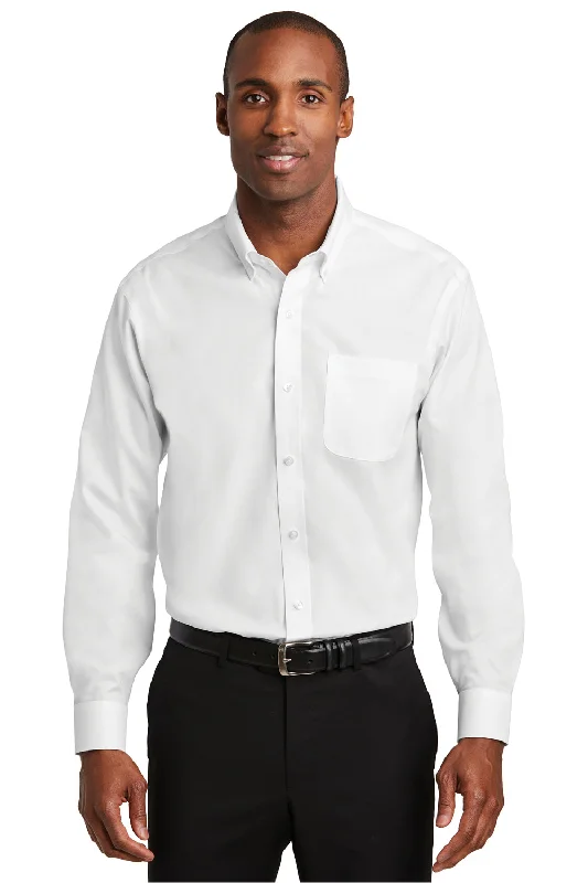 Red House Mens Pinpoint Oxford Wrinkle Resistant Long Sleeve Button Down Shirt w/ Pocket - White - Closeout