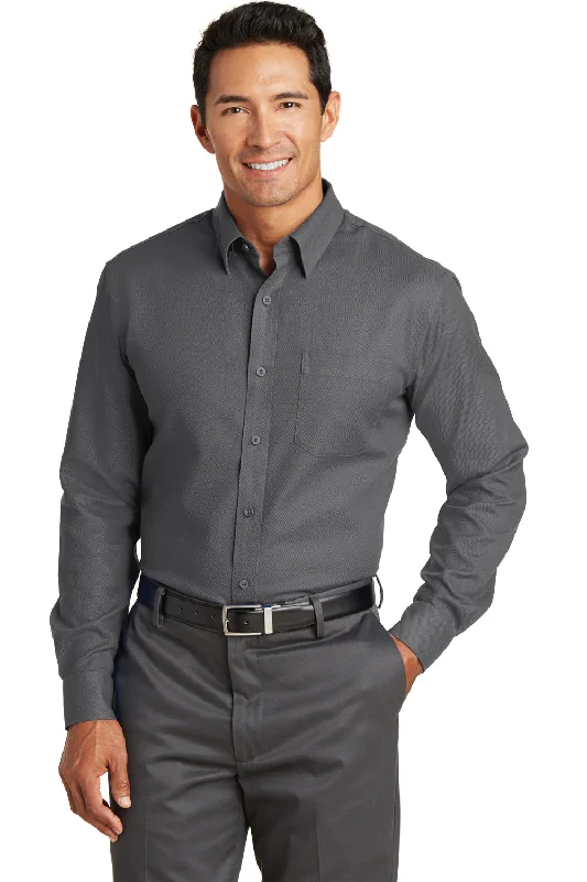 Red House Mens Wrinkle Resistant Long Sleeve Button Down Shirt w/ Pocket - Dark Charcoal Grey - Closeout