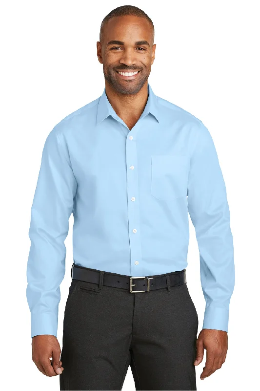 Red House Mens Wrinkle Resistant Long Sleeve Button Down Shirt w/ Pocket - Heritage Blue - Closeout