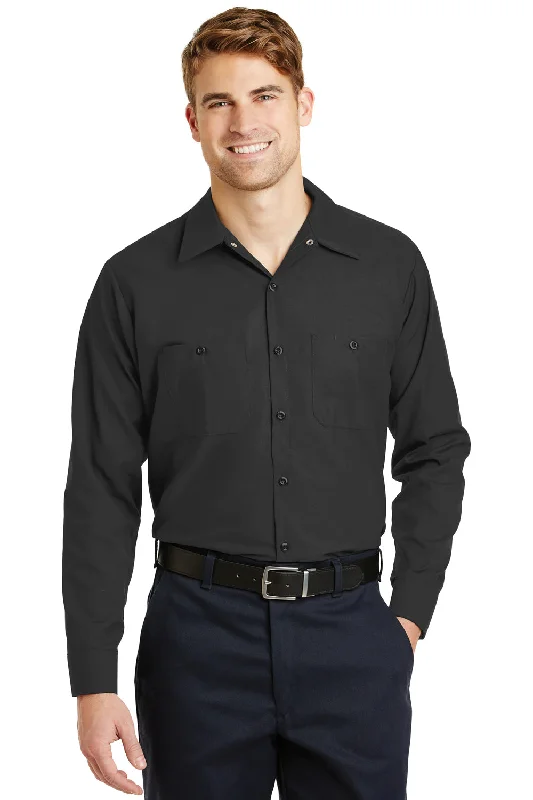 Red Kap Mens Industrial Moisture Wicking Long Sleeve Button Down Shirt w/ Double Pockets - Charcoal Grey