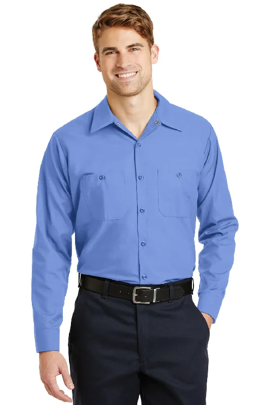 Red Kap Mens Industrial Moisture Wicking Long Sleeve Button Down Shirt w/ Double Pockets - Petrol Blue