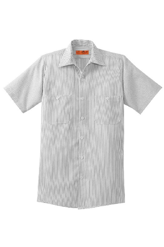 Red Kap Mens Industrial Moisture Wicking Short Sleeve Button Down Shirt w/ Double Pockets - Grey/White