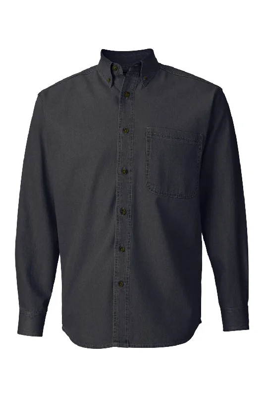 Sierra Pacific Mens Denim Long Sleeve Button Down Shirt w/ Pocket - Black - NEW