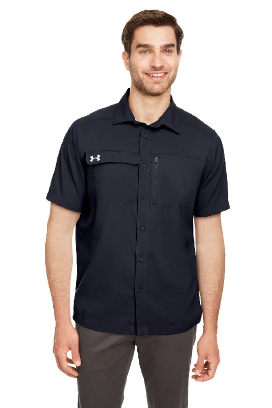 Under Armour Mens Motivate Moisture Wicking Short Sleeve Button Down Shirt w/ Pocket - Black