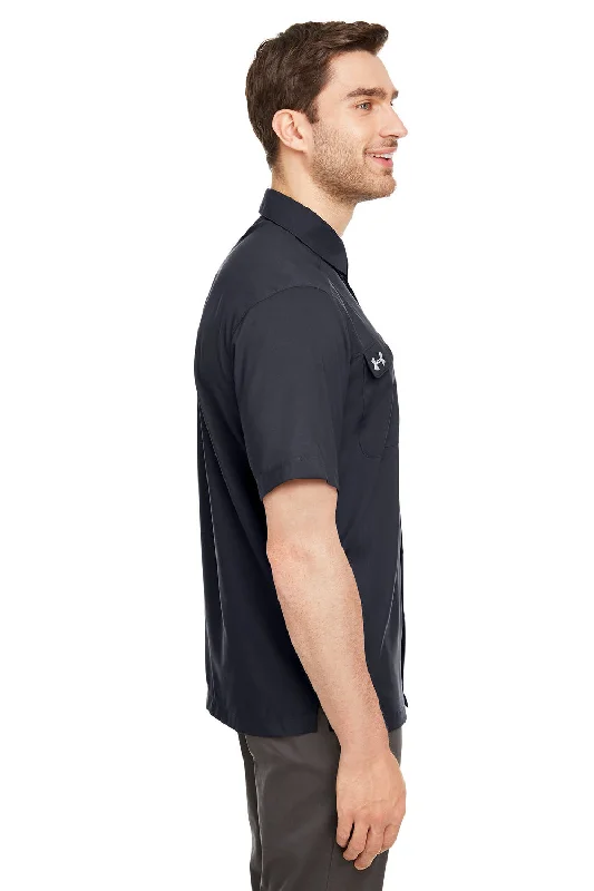 Under Armour Mens Motivate Moisture Wicking Short Sleeve Button Down Shirt w/ Pocket - Black