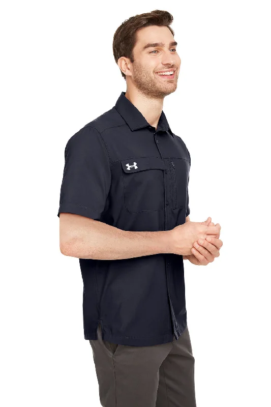 Under Armour Mens Motivate Moisture Wicking Short Sleeve Button Down Shirt w/ Pocket - Black