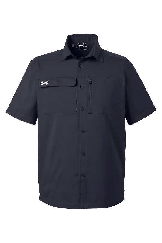 Under Armour Mens Motivate Moisture Wicking Short Sleeve Button Down Shirt w/ Pocket - Black