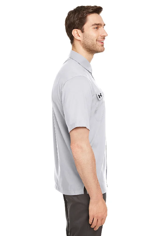 Under Armour Mens Motivate Moisture Wicking Short Sleeve Button Down Shirt w/ Pocket - Halo Grey