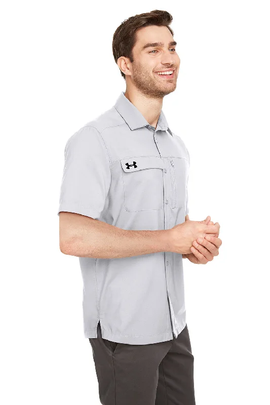 Under Armour Mens Motivate Moisture Wicking Short Sleeve Button Down Shirt w/ Pocket - Halo Grey