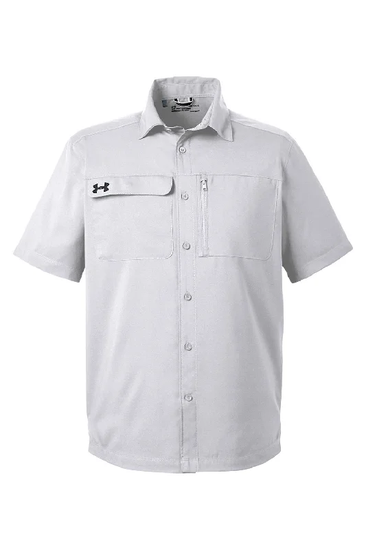 Under Armour Mens Motivate Moisture Wicking Short Sleeve Button Down Shirt w/ Pocket - Halo Grey