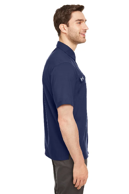 Under Armour Mens Motivate Moisture Wicking Short Sleeve Button Down Shirt w/ Pocket - Midnight Navy Blue