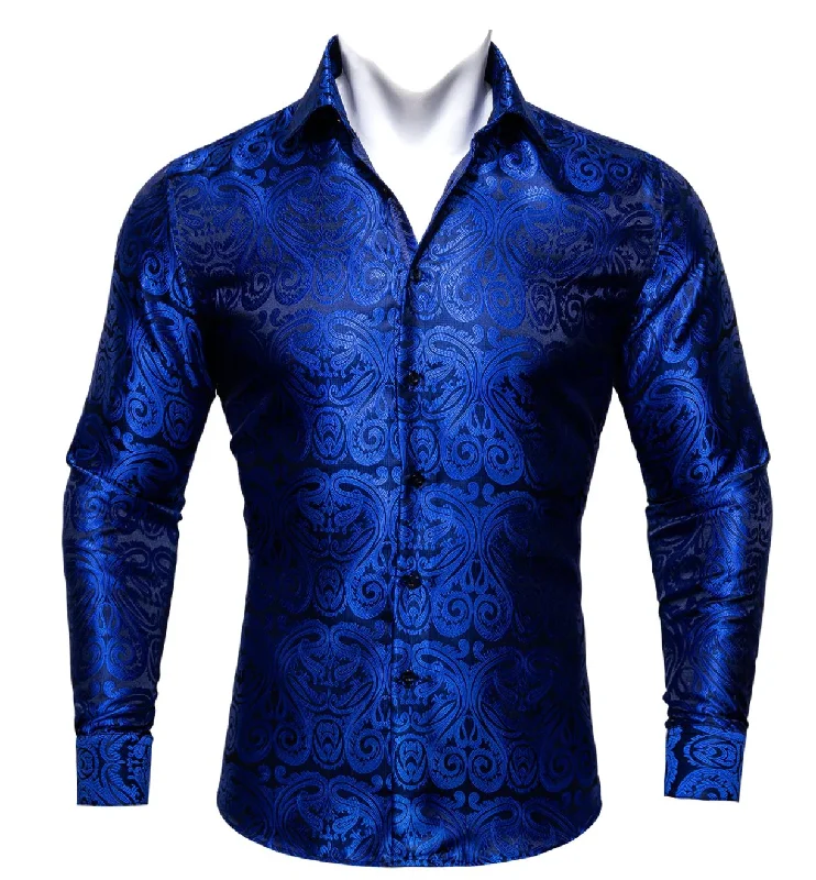 Simon.Von  Blue Paisley Silk Shirt- CY-0404