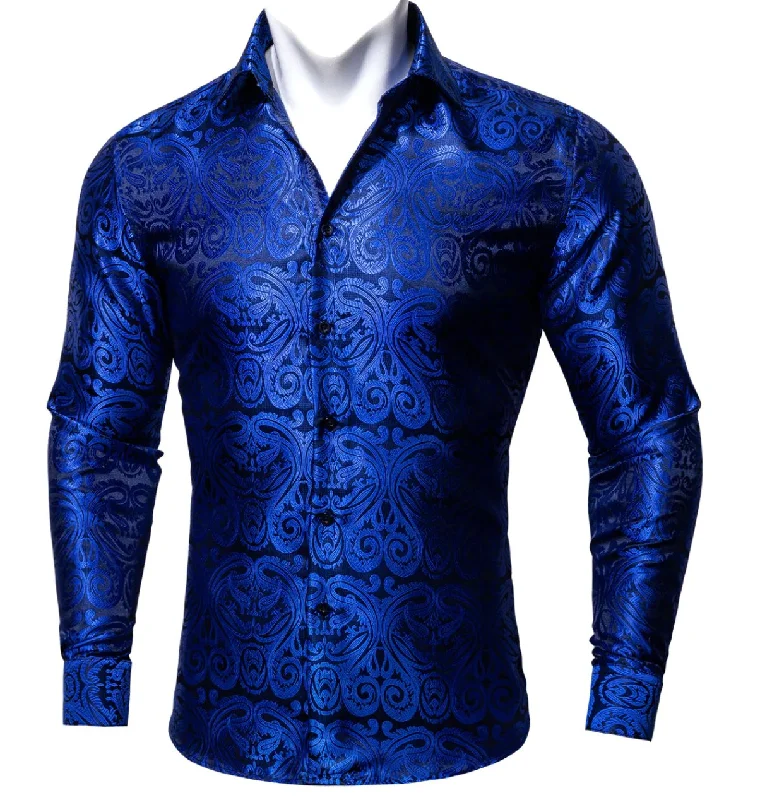 Simon.Von  Blue Paisley Silk Shirt- CY-0404