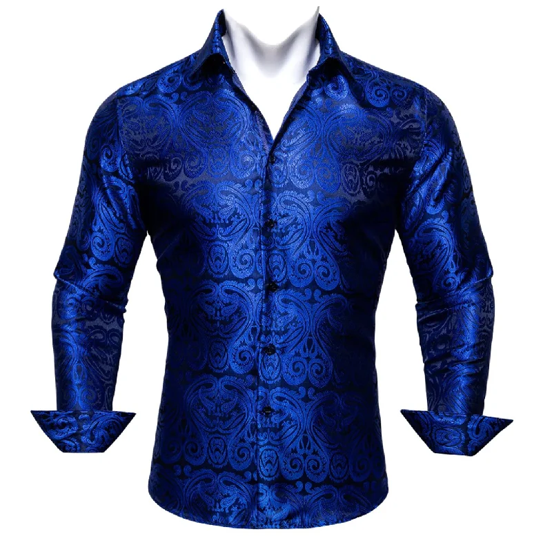 Simon.Von  Blue Paisley Silk Shirt- CY-0404