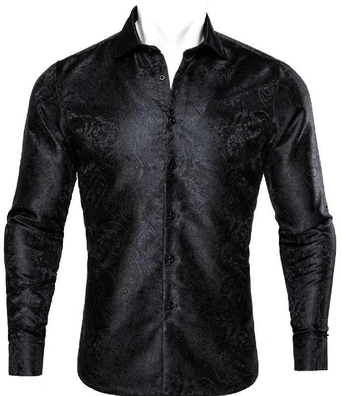 Black Paisley Silk Men's Shirt- CY-0063