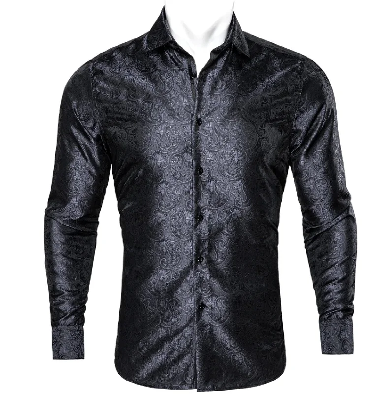 Black Paisley Silk Men's Shirt-CY-0054