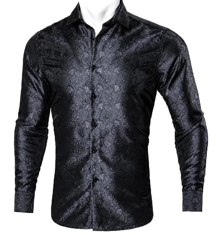 Black Paisley Silk Men's Shirt-CY-0054