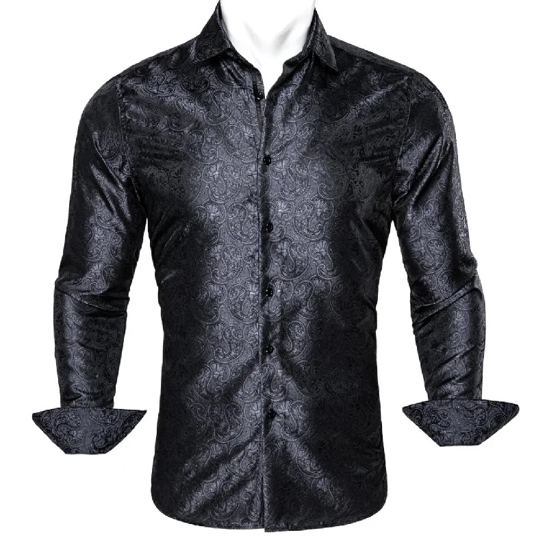 Black Paisley Silk Men's Shirt-CY-0054