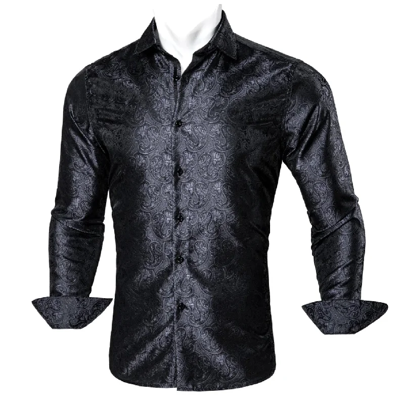 Black Paisley Silk Men's Shirt-CY-0054