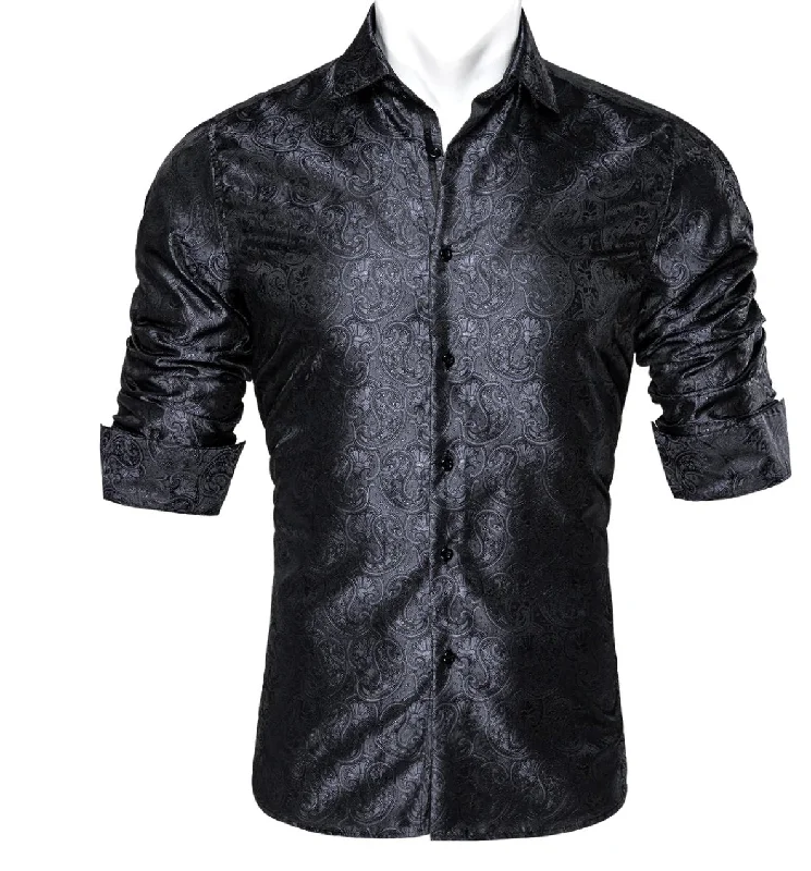 Black Paisley Silk Men's Shirt-CY-0054