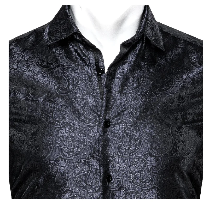 Black Paisley Silk Men's Shirt-CY-0054