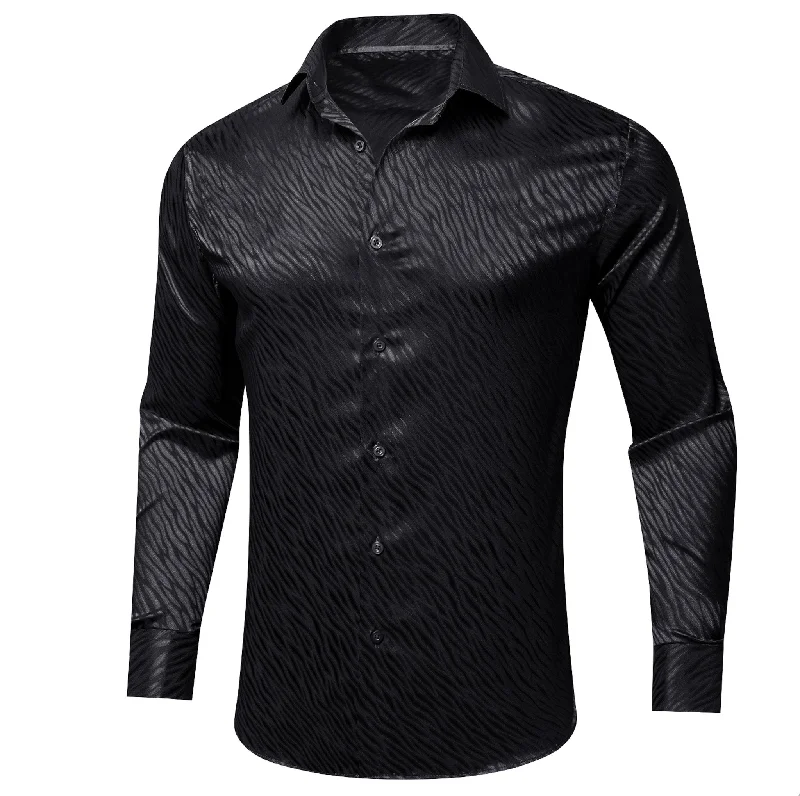 Black Ripple Silk Men's Shirt- CY-0681