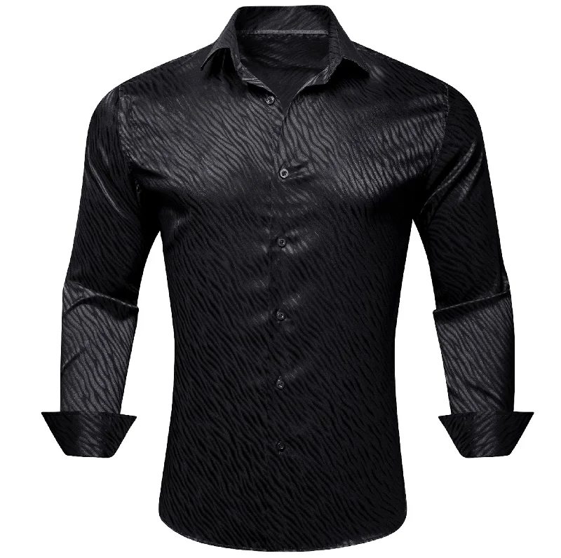 Black Ripple Silk Men's Shirt- CY-0681