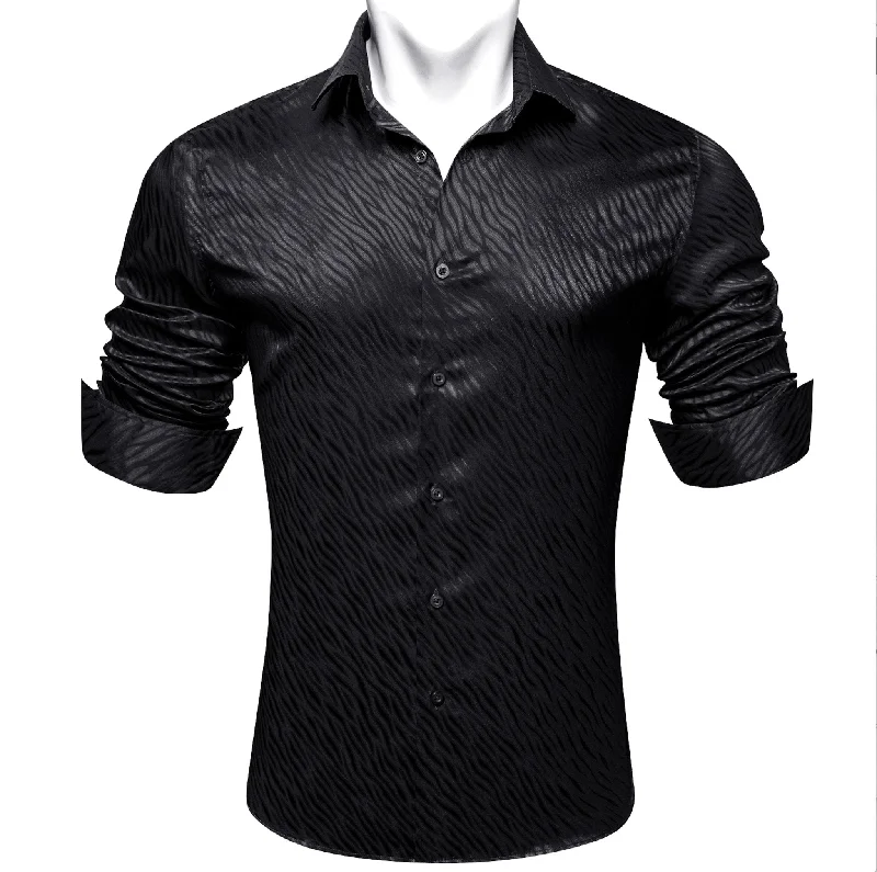 Black Ripple Silk Men's Shirt- CY-0681