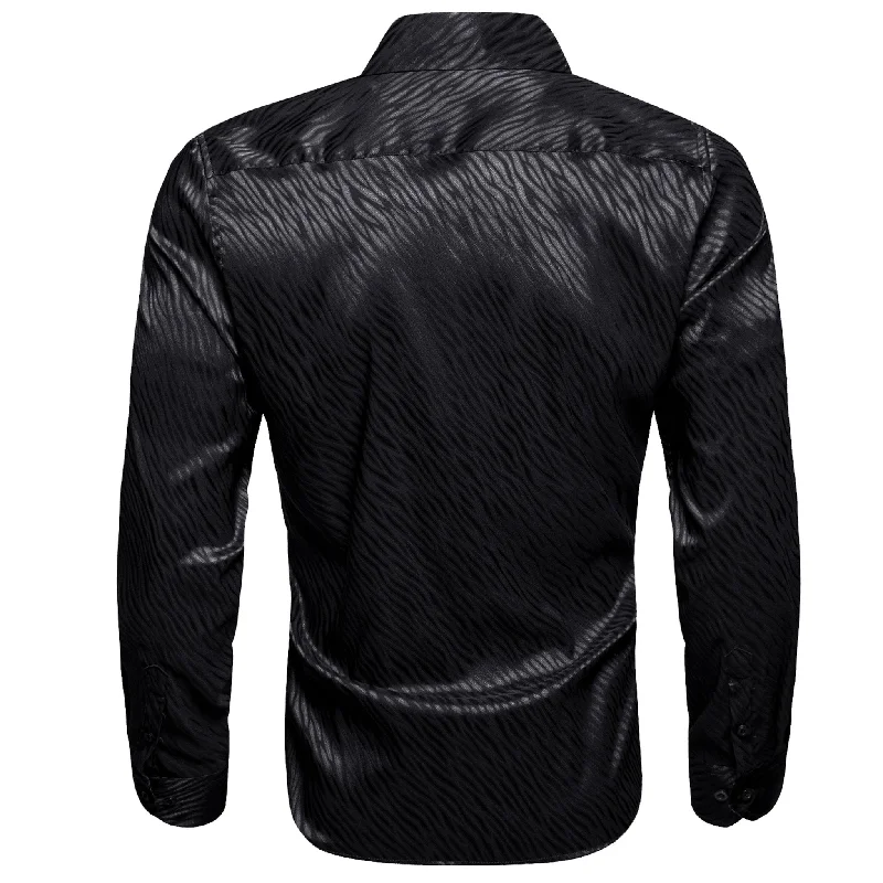 Black Ripple Silk Men's Shirt- CY-0681