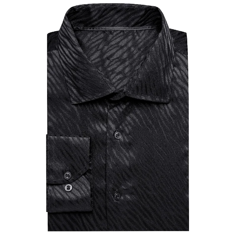 Black Ripple Silk Men's Shirt- CY-0681