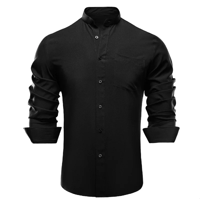 Black Solid Men's Long Sleeve Dress Shirt-CY-1308