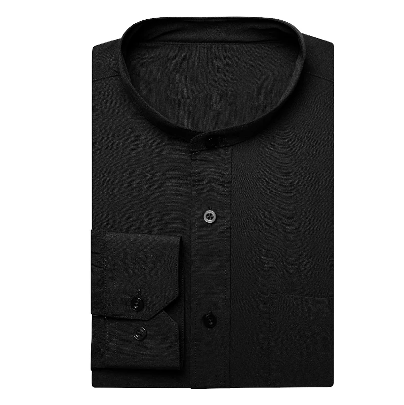 Black Solid Men's Long Sleeve Dress Shirt-CY-1308