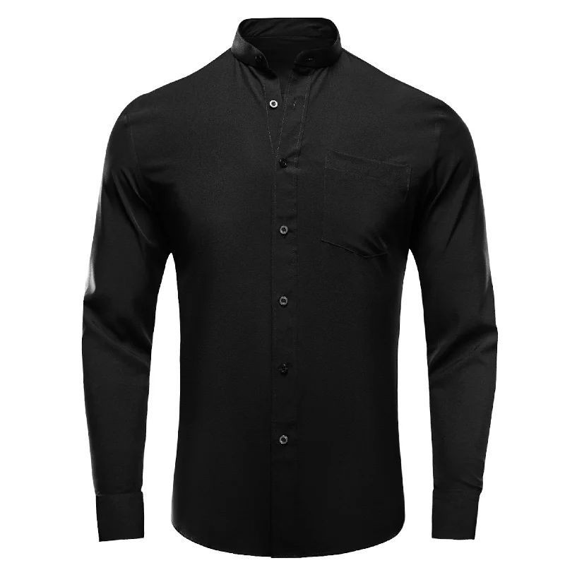 Black Solid Men's Long Sleeve Dress Shirt-CY-1308