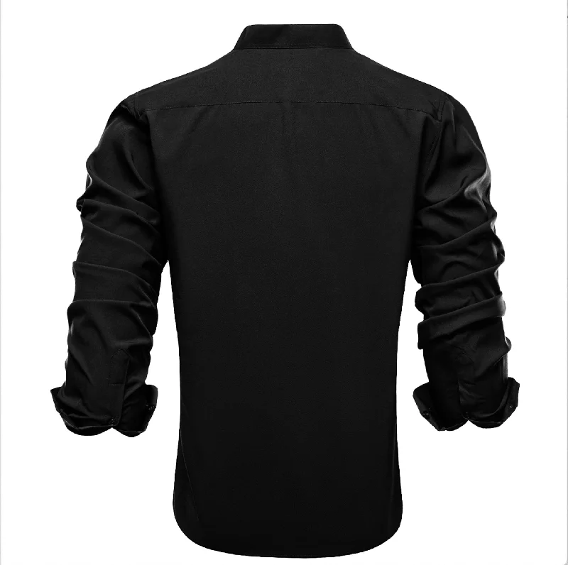 Black Solid Men's Long Sleeve Dress Shirt-CY-1308