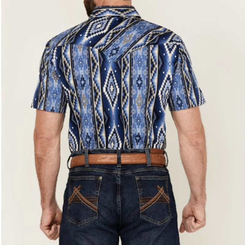 Rock & Roll Men's Blue Snap Aztec Short Sleeve