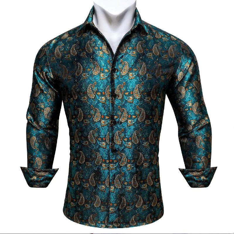 Green Orange  Peacock Paisley Men's Shirt- CY-0434