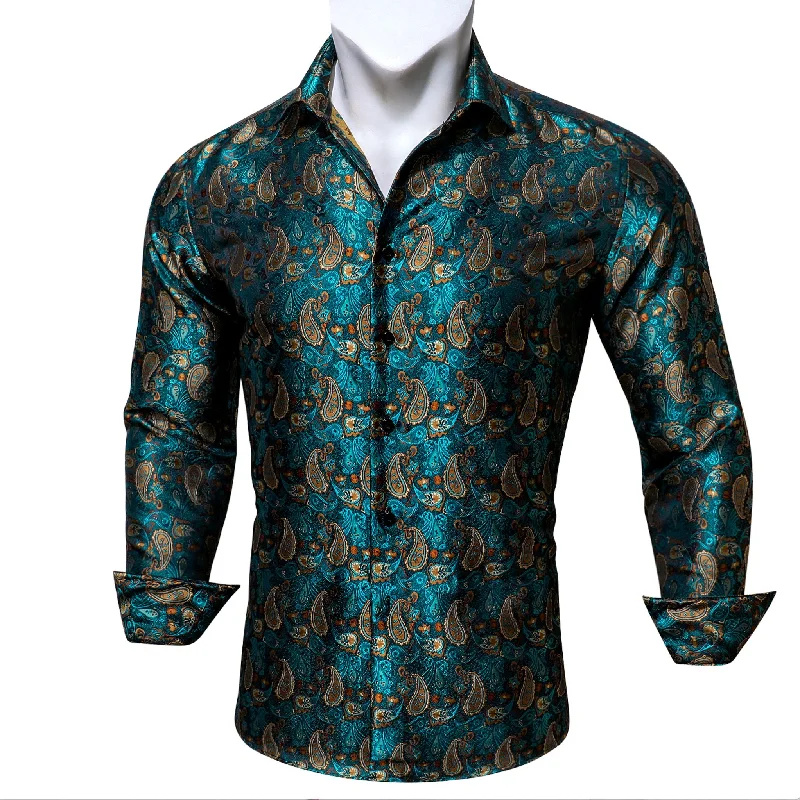 Green Orange  Peacock Paisley Men's Shirt- CY-0434