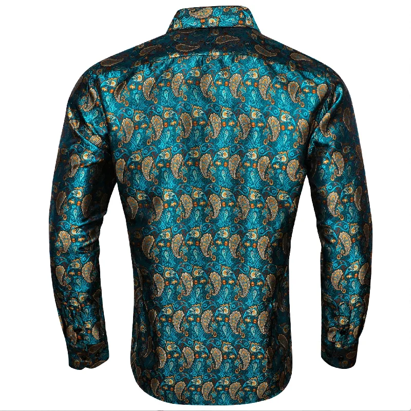 Green Orange  Peacock Paisley Men's Shirt- CY-0434