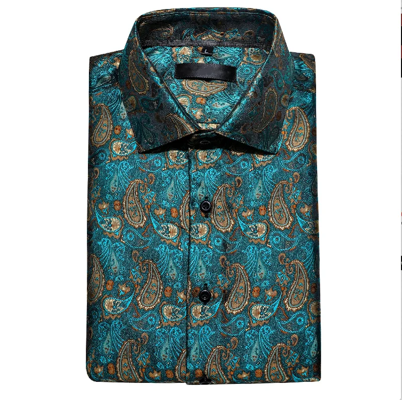 Green Orange  Peacock Paisley Men's Shirt- CY-0434