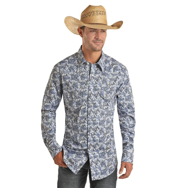 Rock & Roll Men's Blue Paisley Long Sleeve Shirt